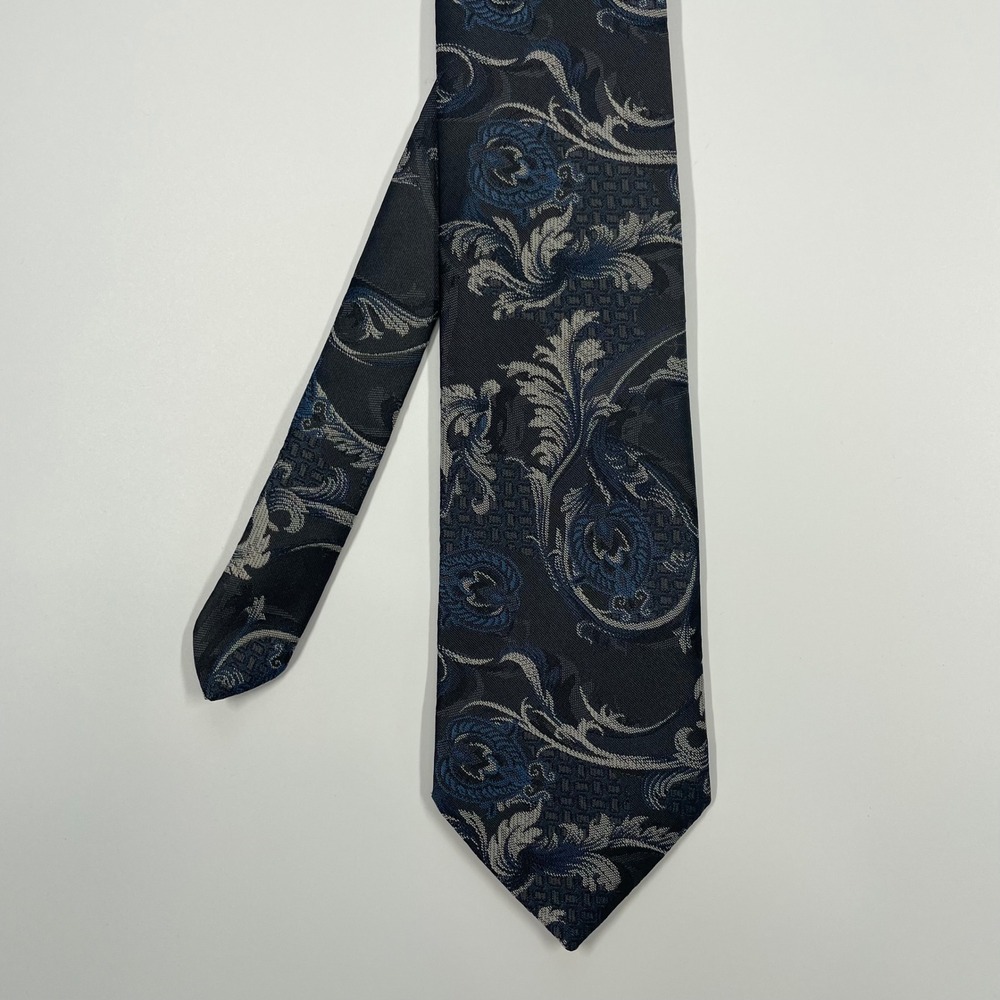 Towncraft Blue Silver Floral Paisley Jacquard Necktie Mens OS